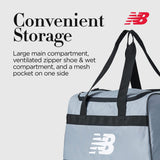 New Balance Duffel Bag, Small Carry On Travel Gym Bag with Carry Handles and Shoulder Strap, Grey