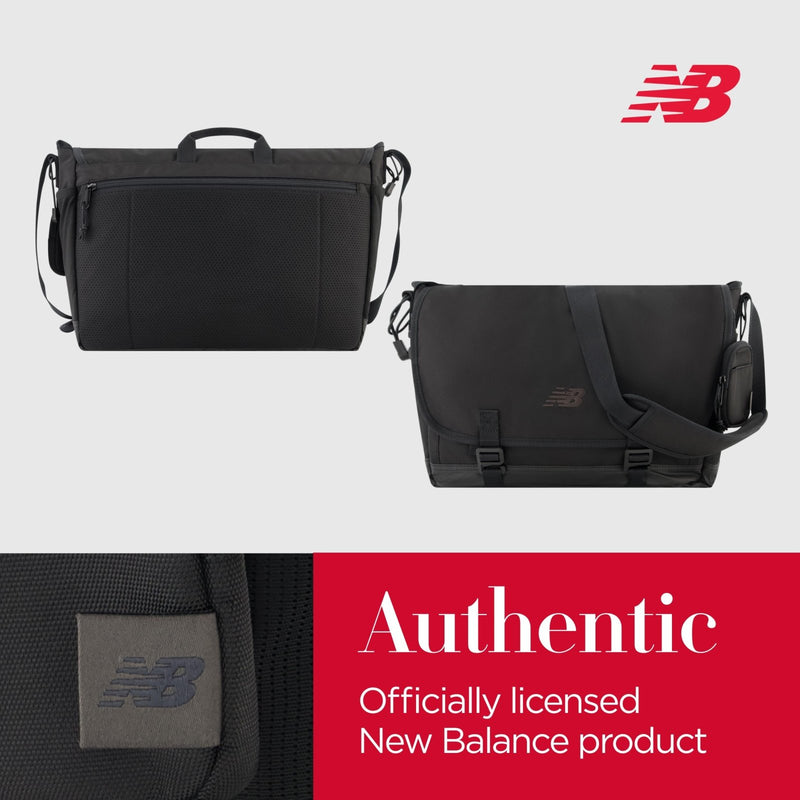 New Balance Messenger Bag, Athletics Collection Travel Handbag for Men and Women, Black, One Size