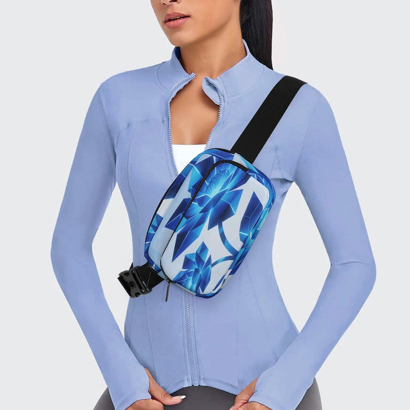 New Blue Flowers Waist Bags Waist Packs with Adjustable Strap Classic Twill Fabric Fanny Bag for Workout