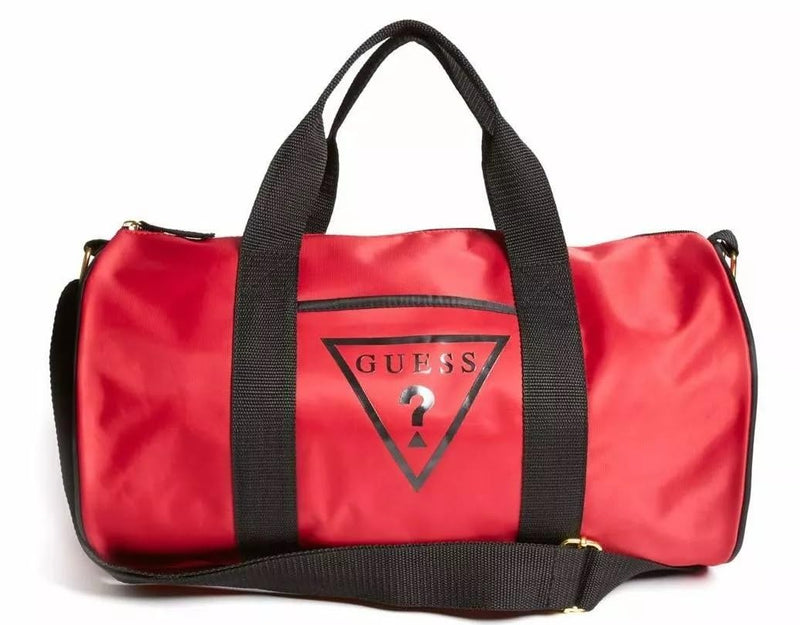 NEW GUESS Logo Gym Weekend Travel Nylon Lightweight Small Duffle Bag Handbag - Red/Black