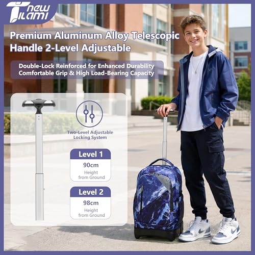 NEW TILAMI 18 inch Rolling Backpack Boys for School – Durable, Waterproof, Adjustable Handle, Stair Climbing, Variety of Colors & Patterns, Lightning Purple