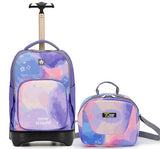 NEW TILAMI 18 inch Rolling Backpack Boys & Girls for School – Durable, Waterproof, Adjustable Handle, Ideal for Travel & Daily Use, Purple Sky