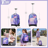 NEW TILAMI 18 inch Rolling Backpack Boys & Girls for School – Durable, Waterproof, Adjustable Handle, Ideal for Travel & Daily Use, Purple Sky