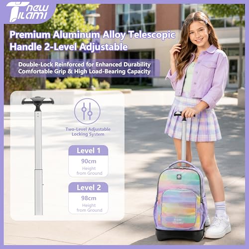 NEW TILAMI 18 inch Rolling Backpack for Kids – Waterproof, Stair-Climbing, Adjustable Handle, Variety of Colors & Patterns for School, Mood Map