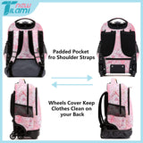 NEW TILAMI 18 Inch Rolling Backpack with Wheels for Girls Boys Kids Laptop Backpack School Travel, Pink Flowers