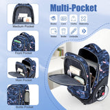 NEW TILAMI 19 inch Rolling Backpack Teens Rolling Backpack Cute Wheeled Laptop Backpack Bookbag Roller Travel Bag College, Doodle Grey