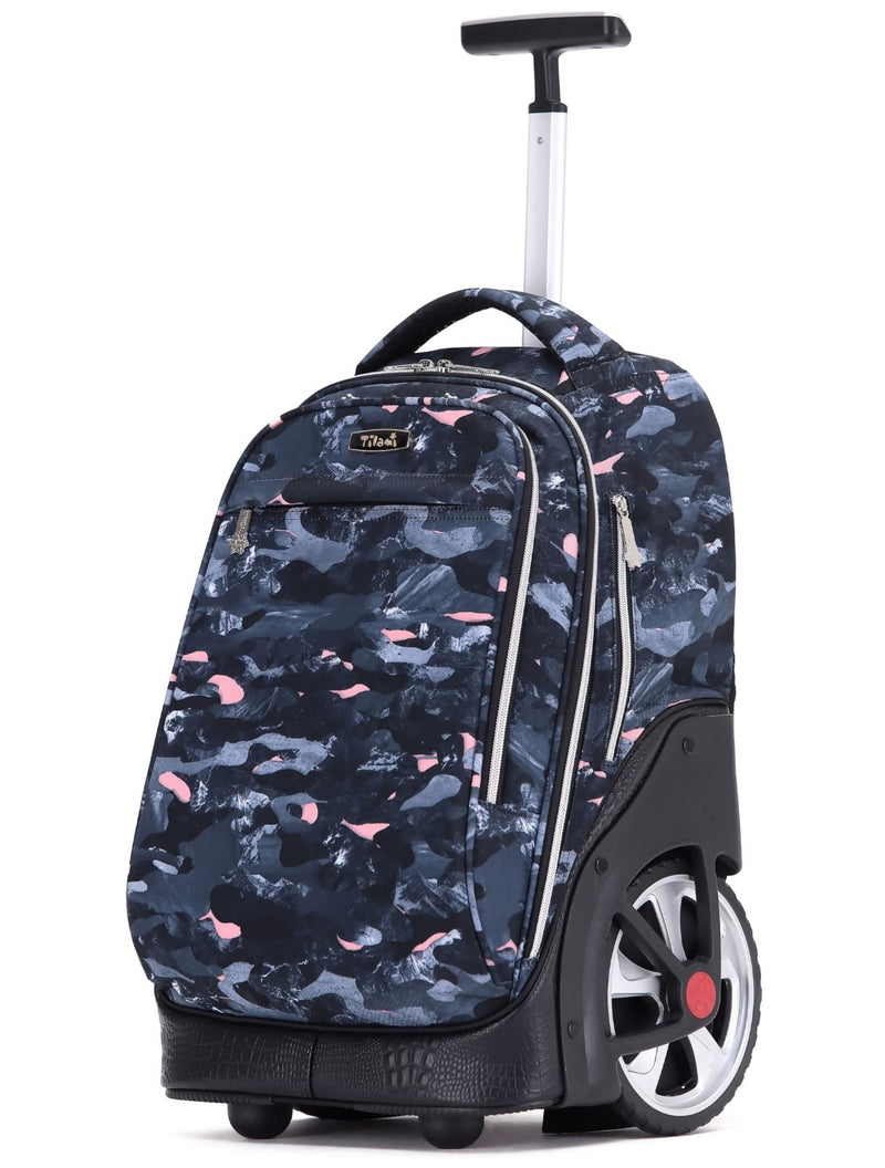 NEW TILAMI 19 inch Rolling Backpack Teens Rolling Backpack Cute Wheeled Laptop Backpack Bookbag Roller Travel Bag College, Doodle Grey