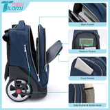 NEW TILAMI 19 inch Rolling Backpack Teens Rolling Backpack Cute Wheeled Laptop Backpack Bookbag Roller Travel Bag College, Navy Blue