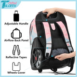 NEW TILAMI 19 inch Rolling Backpack Teens Rolling Backpack Cute Wheeled Laptop Backpack Bookbag Roller Travel Bag College,Pink