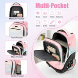 NEW TILAMI 19 inch Rolling Backpack Teens Rolling Backpack Cute Wheeled Laptop Backpack Bookbag Roller Travel Bag College,Pink