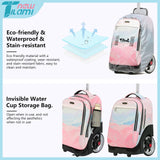 NEW TILAMI 19 inch Rolling Backpack Teens Rolling Backpack Cute Wheeled Laptop Backpack Bookbag Roller Travel Bag College,Pink