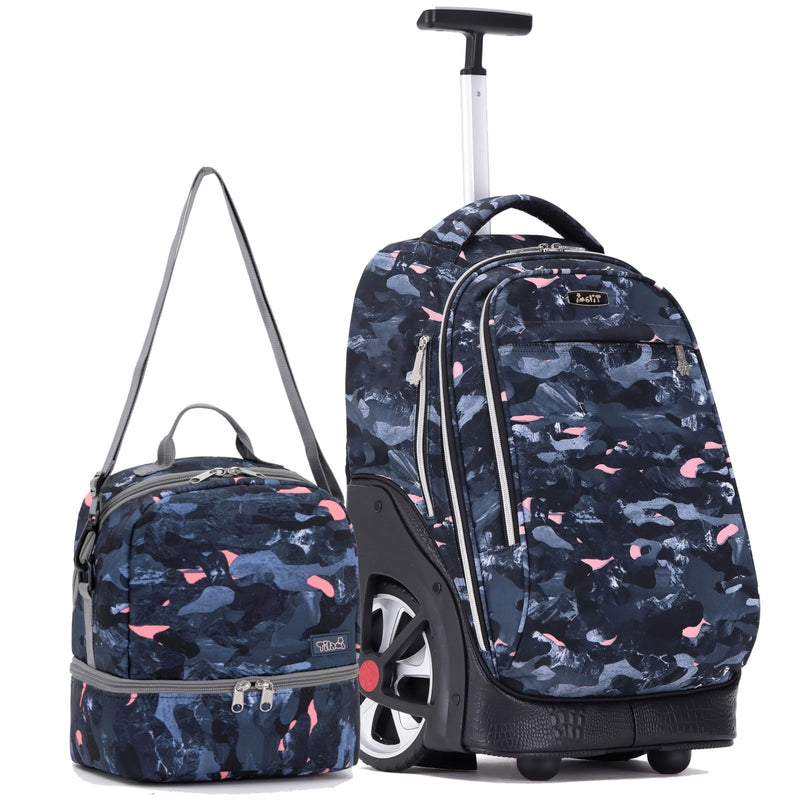 NEW TILAMI 19 Inch Rolling Backpack with Lunch Bag for Girls Boys Wheeled Laptop Backpack Durable Carry - on Bag School Travel, Doodle Grey