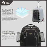 NEW TILAMI 20" Rolling Backpack for Teens Adults, Climbing Stairs Waterproof Backpack with Wheels for School Business Trave Camping with Laptop Compartment, Fit 17 Inch Laptop, Black
