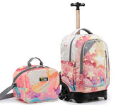 NEW TILAMI Girls 18 inch Rolling Backpack - Large Capacity, Waterproof, Adjustable Handle, Stylish Design, Ideal for School & Travel, Starshine