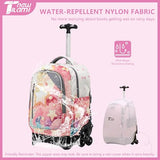 NEW TILAMI Girls 18 inch Rolling Backpack - Large Capacity, Waterproof, Adjustable Handle, Stylish Design, Ideal for School & Travel, Starshine