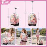 NEW TILAMI Girls 18 inch Rolling Backpack - Large Capacity, Waterproof, Adjustable Handle, Stylish Design, Ideal for School & Travel, Starshine