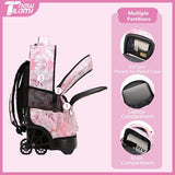 NEW TILAMI Girls & Boys Rolling Backpack - Moisture-Wicking, Adjustable Handle, Large Capacity, Perfect for School & Travel, Pink Flowers