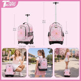 NEW TILAMI Girls & Boys Rolling Backpack - Moisture-Wicking, Adjustable Handle, Large Capacity, Perfect for School & Travel, Pink Flowers