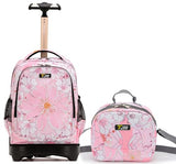 NEW TILAMI Girls & Boys Rolling Backpack - Moisture-Wicking, Adjustable Handle, Large Capacity, Perfect for School & Travel, Pink Flowers