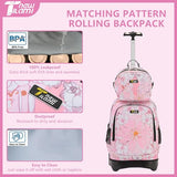 NEW TILAMI Girls & Boys Rolling Backpack - Moisture-Wicking, Adjustable Handle, Large Capacity, Perfect for School & Travel, Pink Flowers