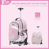 NEW TILAMI Girls & Boys Rolling Backpack - Moisture-Wicking, Adjustable Handle, Large Capacity, Perfect for School & Travel, Pink Flowers