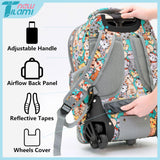 NEW TILAMI Kids 18 inch Rolling Backpack - Durable Waterproof Large Capacity Adjustable Handle Stair Climbing Design for Boys & Girls, Cats Cute