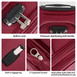 New York XPress 2 - Piece Set Front Opening,Softside Luggage Sets w/Double Spinner Wheels Expandable Luggage,Lightweight Travel Luggage Rolling Suitcase w/LOCK（Burgundy - Grey,20in/28in）