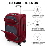 New York XPress 2 - Piece Set Front Opening,Softside Luggage Sets w/Double Spinner Wheels Expandable Luggage,Lightweight Travel Luggage Rolling Suitcase w/LOCK（Burgundy - Grey,20in/28in）