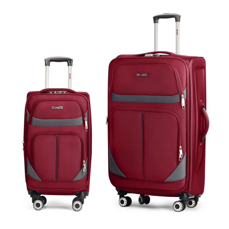 New York XPress 2 - Piece Set Front Opening,Softside Luggage Sets w/Double Spinner Wheels Expandable Luggage,Lightweight Travel Luggage Rolling Suitcase w/LOCK（Burgundy - Grey,20in/28in）