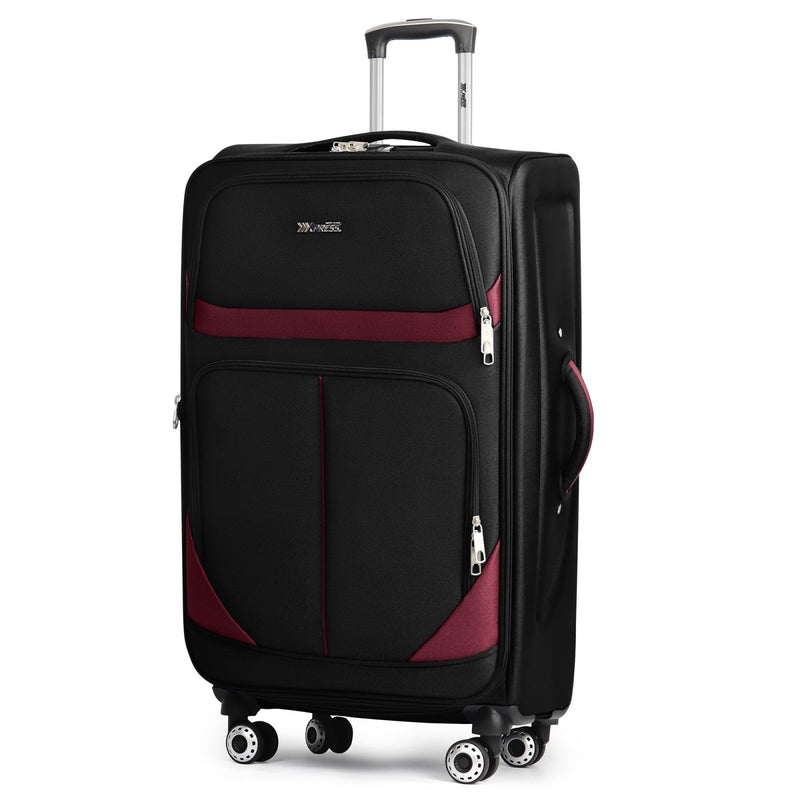 New York XPress 32'' Large Softside Suitcase,Expandable 15% Luggage,with Double Spinner Wheels and LOCK,Lightweight Travel Suitcase for Men/Women（Black - Burgundy,32in）