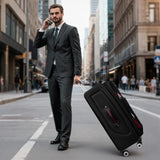 New York XPress 32'' Large Softside Suitcase,Expandable 15% Luggage,with Double Spinner Wheels and LOCK,Lightweight Travel Suitcase for Men/Women（Black - Burgundy,32in）