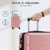 NEWBULIG 3 - PCS Set Suitcases Spinner Wheels Lightweight Expandable Travel Hard Shell Luggage with TSA Lock, Pink