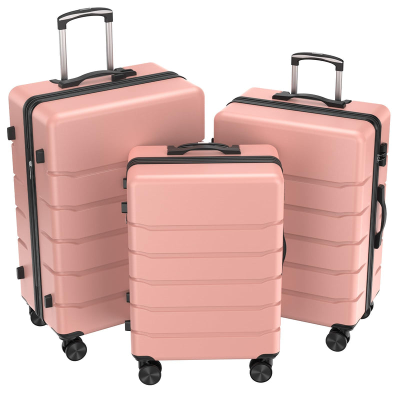 NEWBULIG 3 - PCS Set Suitcases Spinner Wheels Lightweight Expandable Travel Hard Shell Luggage with TSA Lock, Pink