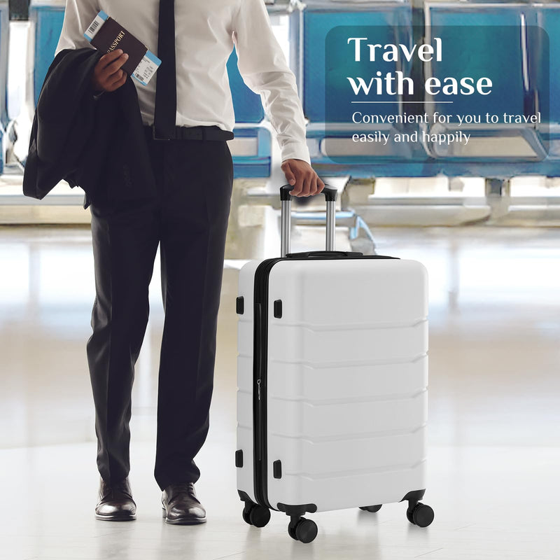 NEWBULIG Suitcases Spinner Wheels Lightweight Expandable Travel Hard Shell Luggage with TSA Lock, White, 3 - PCS Set (20/24/28 Inch)