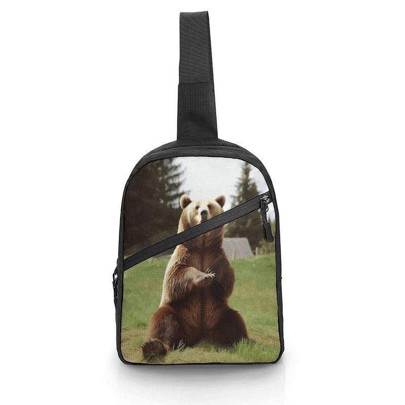 NHYDSPQ Sling Bag Crossbody Backpack,Hi Bear Sit on The Lawn Print Chest Bag,Crossbody Bags Fanny Pack Chest Bag