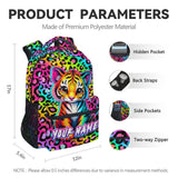 NICEFORNICE Custom School Backpack for Kids - 17 Inch Tiger Backpack with Adjustable Straps - Cartoon Leopard Print Large Capacity Bookbag for Elementary