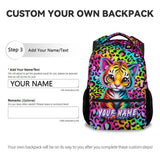 NICEFORNICE Custom School Backpack for Kids - 17 Inch Tiger Backpack with Adjustable Straps - Cartoon Leopard Print Large Capacity Bookbag for Elementary