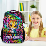 NICEFORNICE Custom School Backpack for Kids - 17 Inch Tiger Backpack with Adjustable Straps - Cartoon Leopard Print Large Capacity Bookbag for Elementary