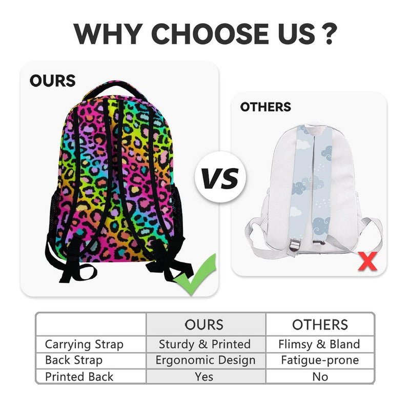 NICEFORNICE Custom School Backpack for Kids - 17 Inch Tiger Backpack with Adjustable Straps - Cartoon Leopard Print Large Capacity Bookbag for Elementary