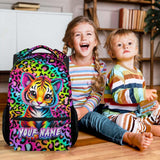 NICEFORNICE Custom School Backpack for Kids - 17 Inch Tiger Backpack with Adjustable Straps - Cartoon Leopard Print Large Capacity Bookbag for Elementary