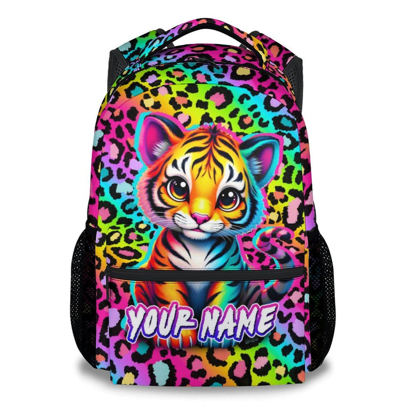 NICEFORNICE Custom School Backpack for Kids - 17 Inch Tiger Backpack with Adjustable Straps - Cartoon Leopard Print Large Capacity Bookbag for Elementary