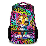 NICEFORNICE Custom School Backpack for Kids - 17 Inch Tiger Backpack with Adjustable Straps - Cartoon Leopard Print Large Capacity Bookbag for Elementary