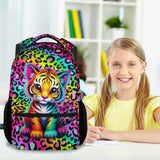 NICEFORNICE School Backpack for Kids - 17 Inch Tiger Backpack with Adjustable Straps - Cartoon Leopard Print Large Capacity Bookbag for Elementary