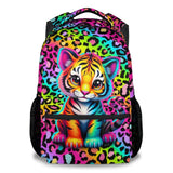 NICEFORNICE School Backpack for Kids - 17 Inch Tiger Backpack with Adjustable Straps - Cartoon Leopard Print Large Capacity Bookbag for Elementary