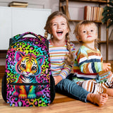 NICEFORNICE School Backpack for Kids - 17 Inch Tiger Backpack with Adjustable Straps - Cartoon Leopard Print Large Capacity Bookbag for Elementary