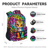 NICEFORNICE School Backpack for Kids - 17 Inch Tiger Backpack with Adjustable Straps - Cartoon Leopard Print Large Capacity Bookbag for Elementary
