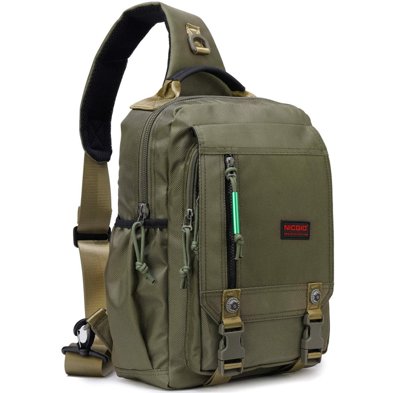 NICGID Sling Bags Chest Shoulder Backpacks, Laptop Backpack Crossbody Messenger Bag Travel Outdoor Men Women, 13.3 inch, Army green - 1