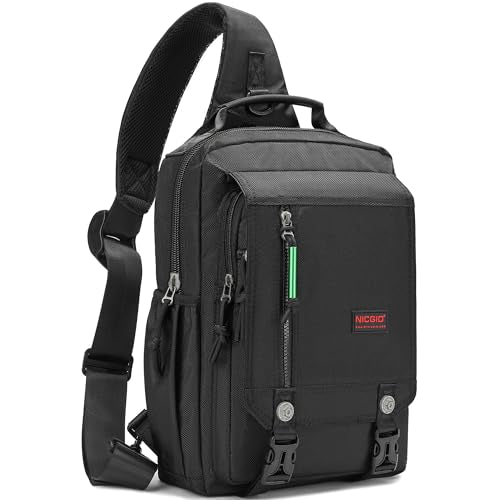 NICGID Sling Bags Chest Shoulder Backpacks, Laptop Backpack Crossbody Messenger Bag Travel Outdoor Men Women (Black, 14.1 inch)