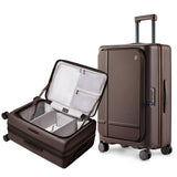 NINETYGO Medium Checked Luggage 25 Inch, Flat Top Opening Check In Luggage with Cup Holder, Expandable, Coffee - Infused PC Hard Shell, Eco - Friendly, TSA Lock, 360° Spinner Wheels (Americano)