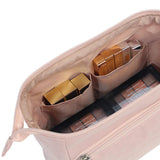 NISHEL Travel Makeup Bag for Women with Front Pockets, Large Wide - open Case, Portable Organizer To Hold Travel - Size Accessory Bottles, Cosmetics, Brushes, Skincare Products, Pink